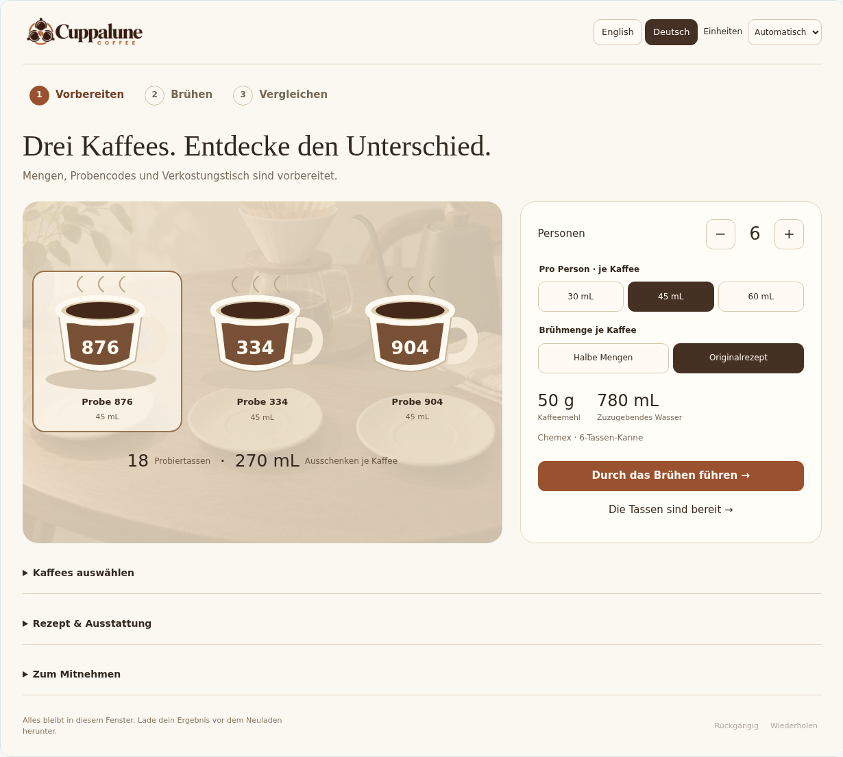 Vorbereiten · Cuppalune Coffee