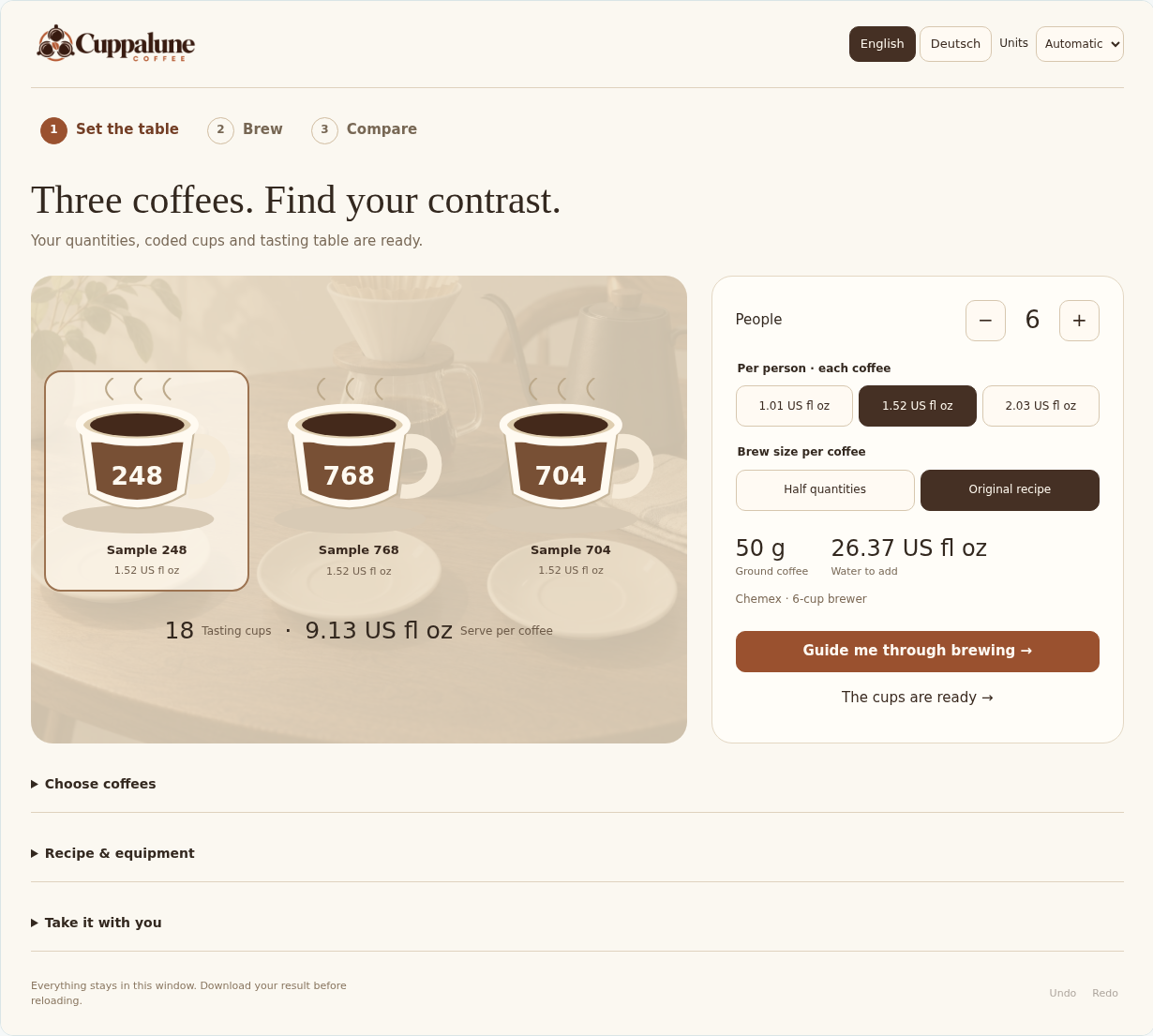 Prepare · Cuppalune Coffee