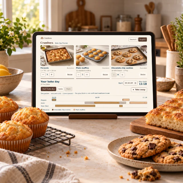 Crumbora · Plan a bake day with one oven