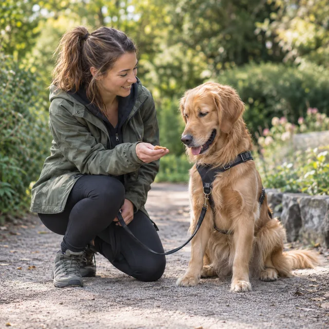 Illustratives Foto einer Hundetrainerin mit einem Hund