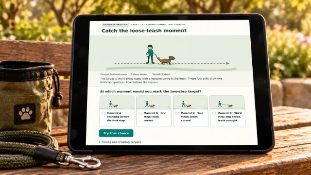 Dog training app on an iPad on a garden bench